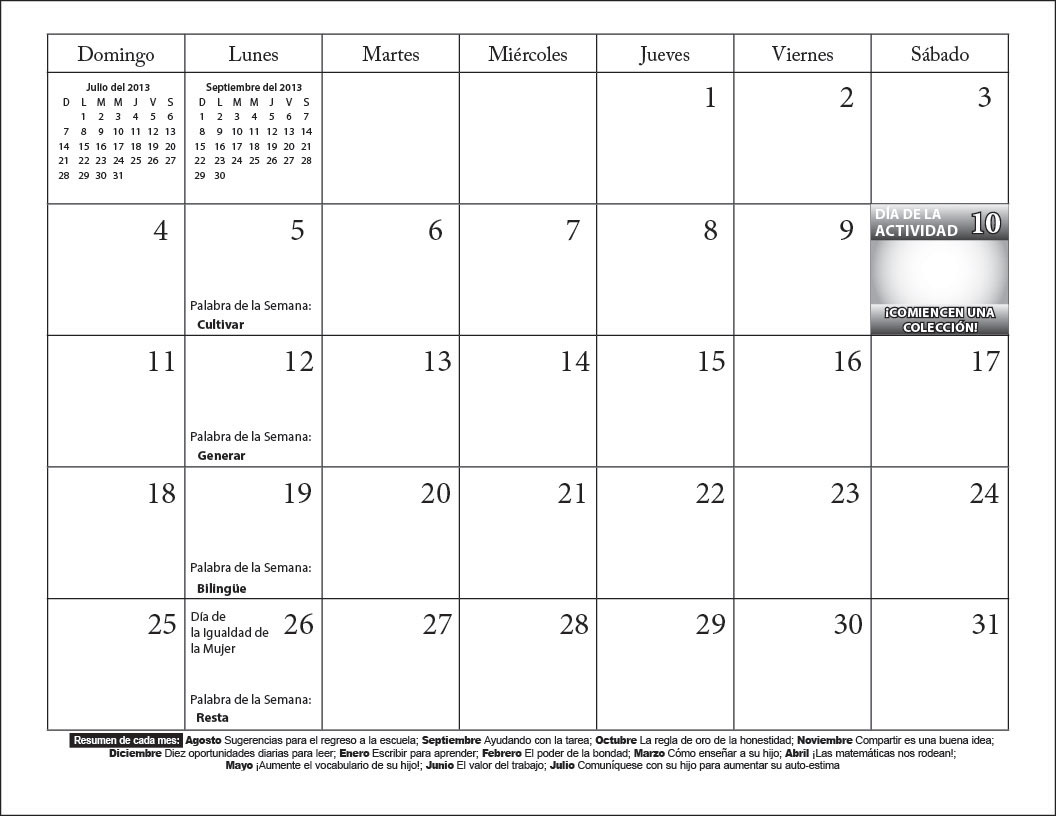 Family Involvement Calendar Sample